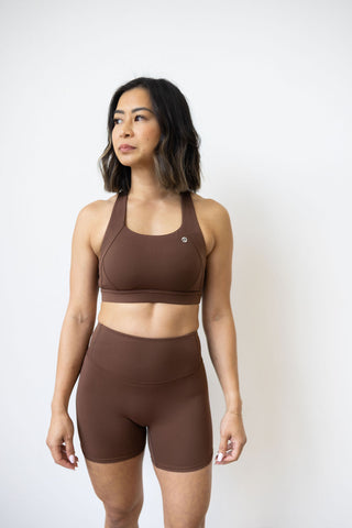 Core Cross Back Sports Bra, Cacao