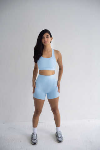 Define Seamless Scrunch Shorts, Sky Blue