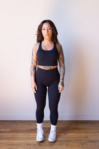 Minimal Cross-Back Sports Bra, Black